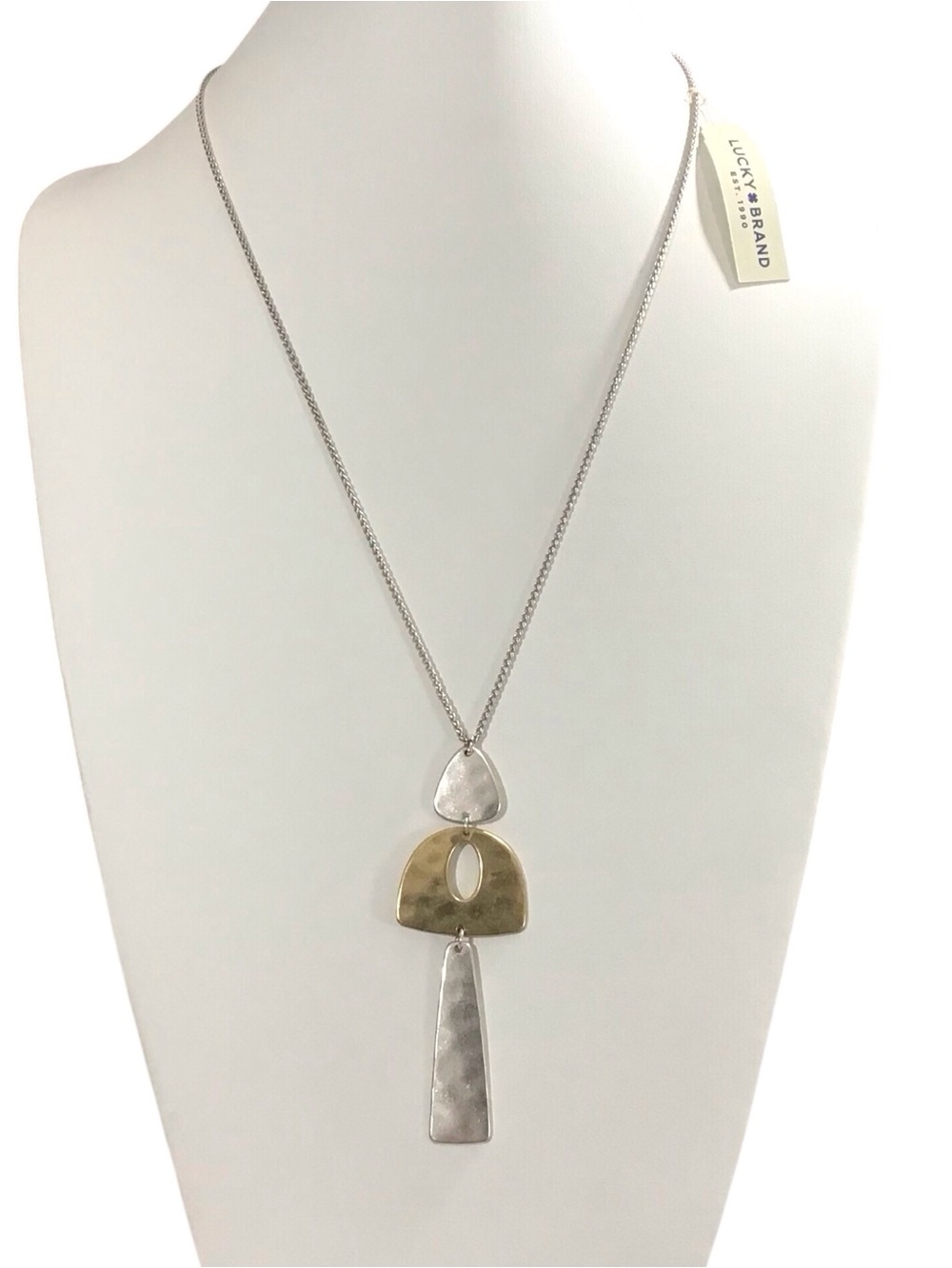 Lucky Brand Two Tone Hammered Geometric Pendant Necklace Gold Silver